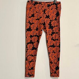 LuLaRoe Black and Orange Floral Leggings - Tall and Curvy Size 10-22